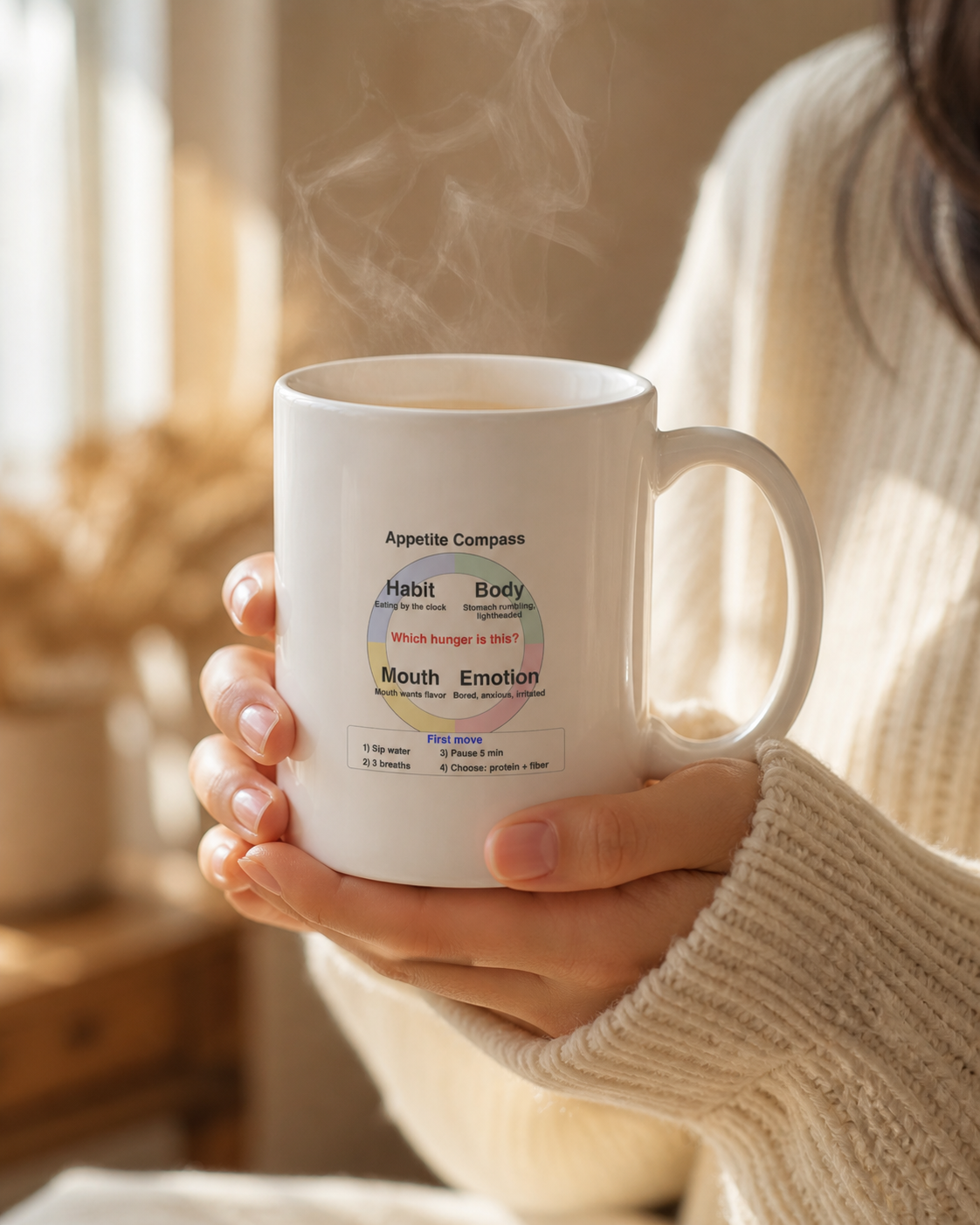 Appetite Compass Mug | Mindful Eating Reminder | Ceramic Coffee Cup with Hunger Types Illustration | EQ Coach Designed
