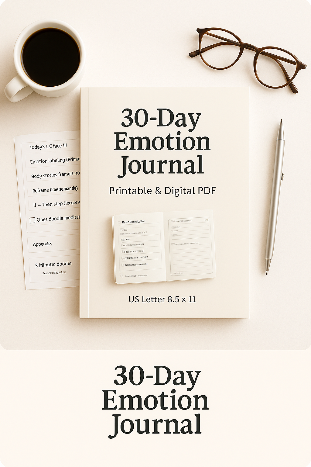 30-Day Emotion Journal (Printable & Digital PDF)